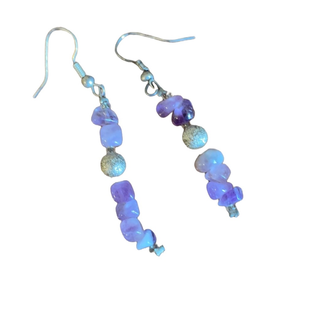 Purple silver bead earrings never worn